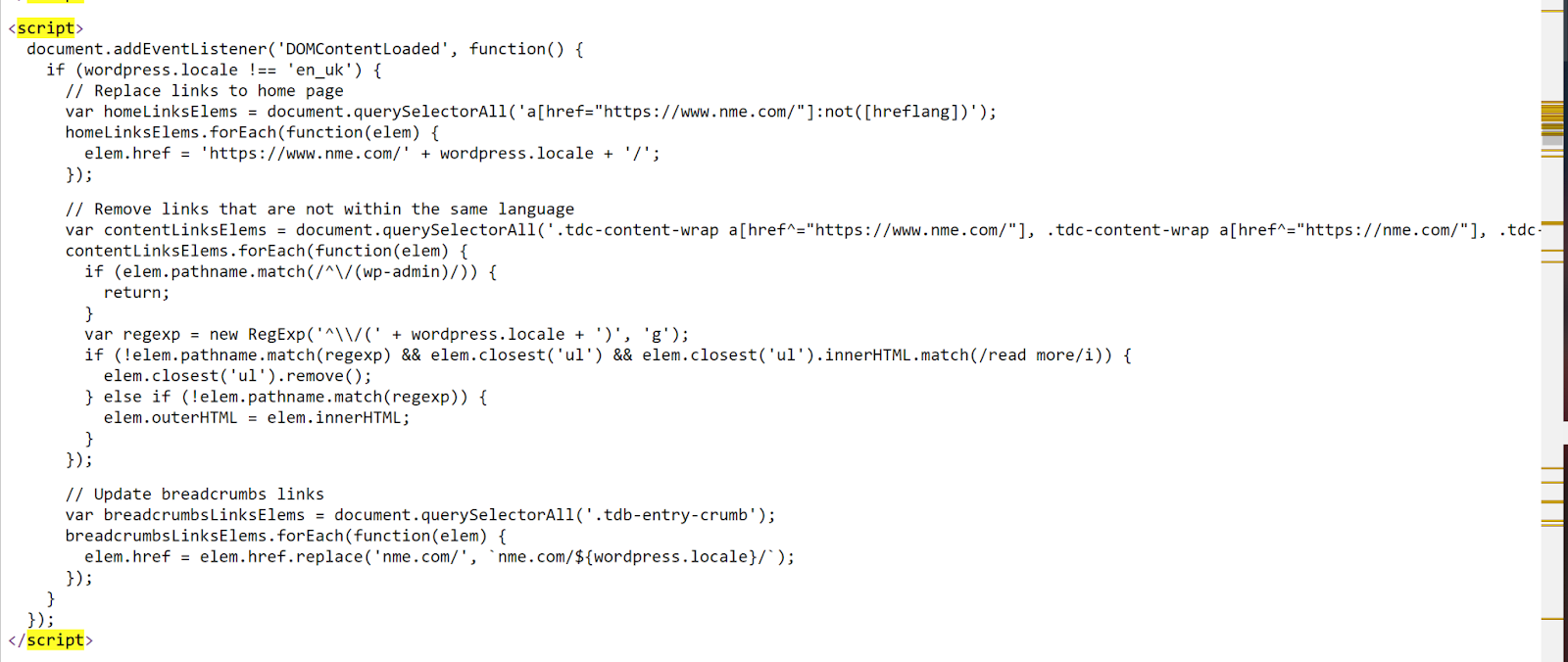 This is what we saw for the NME page source code