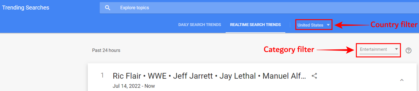 استخدم اتجاهات البحث في الوقت الفعلي