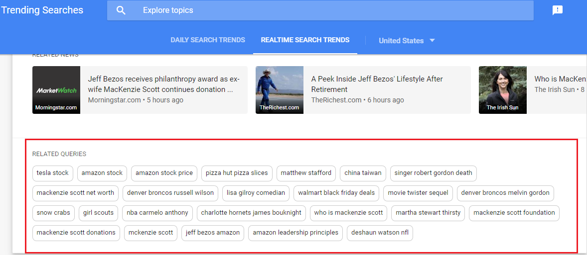 استخدم اتجاهات البحث في الوقت الفعلي