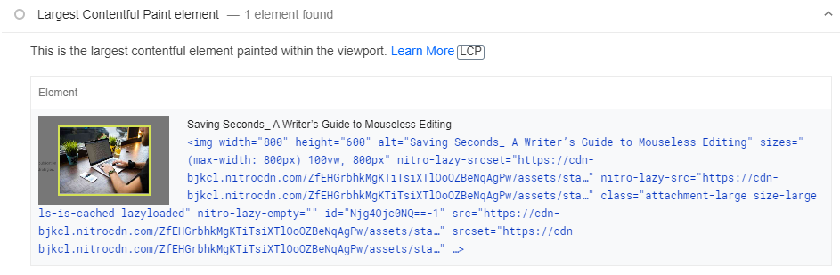 Análisis y optimización de LCP