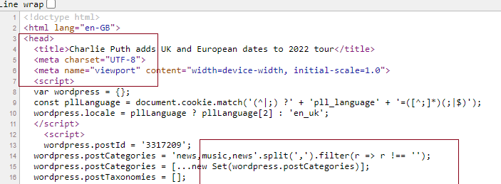 This is what we saw for the NME page source code