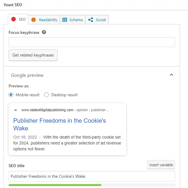 yoast option to edit the Title tag.
