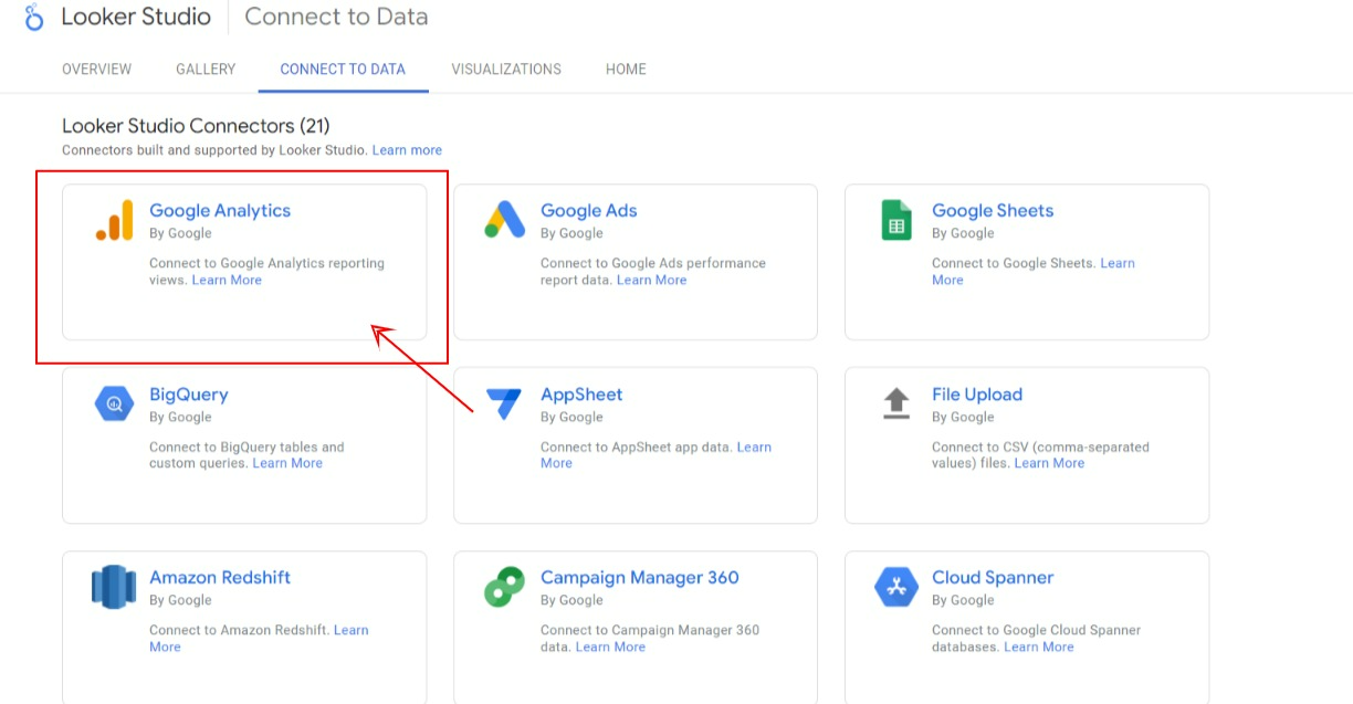 Choose the "Google Analytics" connector. 