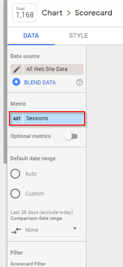 Drag and insert the scorecard in the dashboard and choose the metric you want to highlight from the toolbar on the right