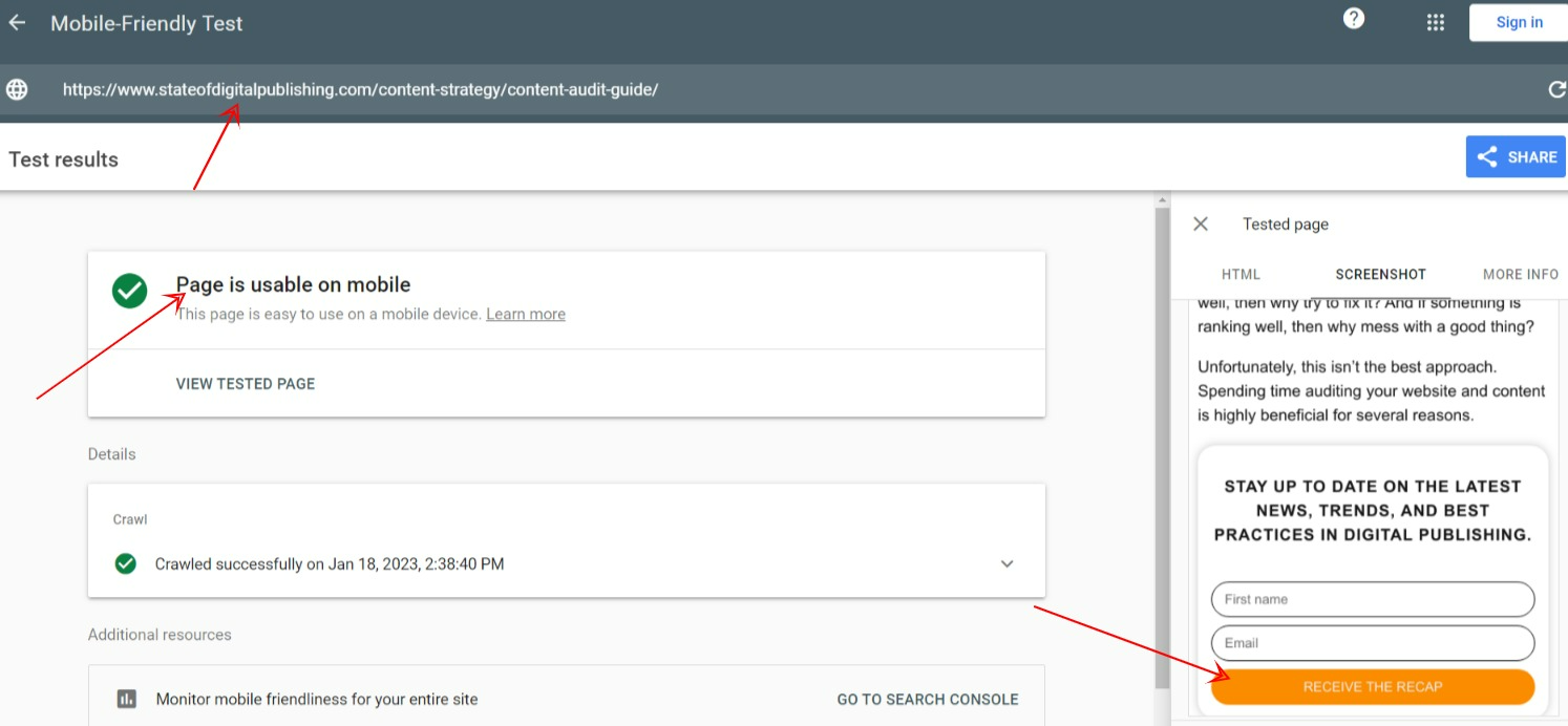 Ang pagsubok sa mobile-friendly ng Google