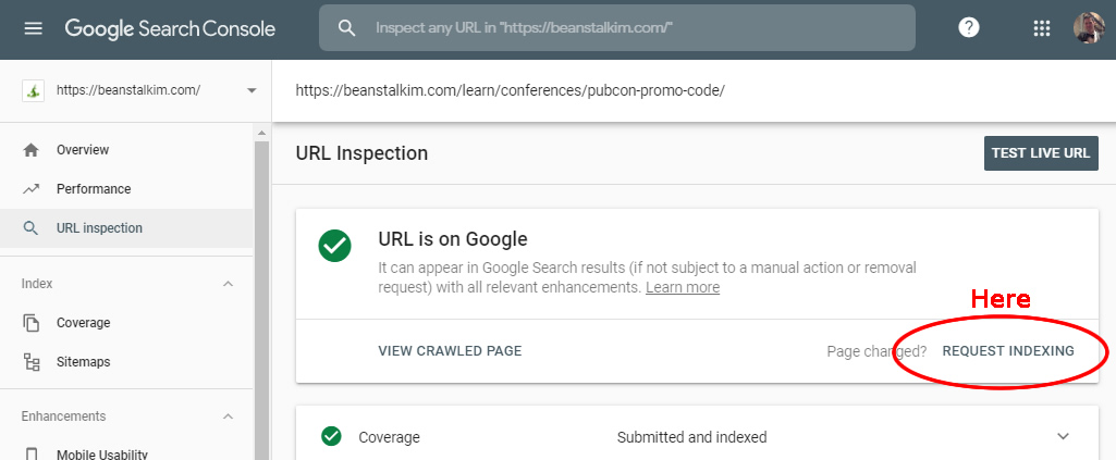 Indexación de solicitud