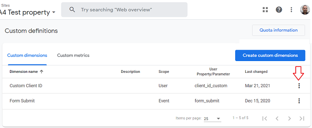 انقر على قائمة Three Dots لاستكشاف الأبعاد المخصصة التي تحتاجها لتحريرها