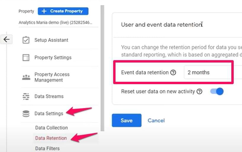باستخدام فترة الاحتفاظ بالبيانات الافتراضية