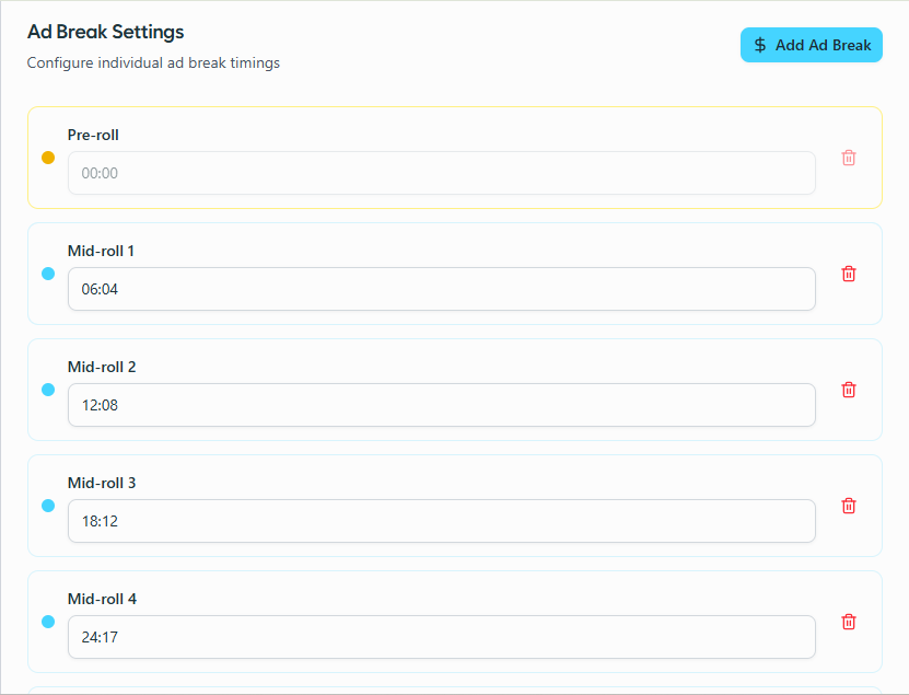 Configurações de intervalo comercial