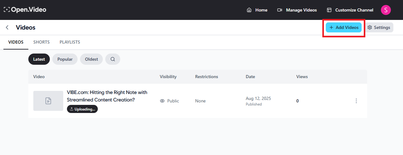 carregue um novo vídeo